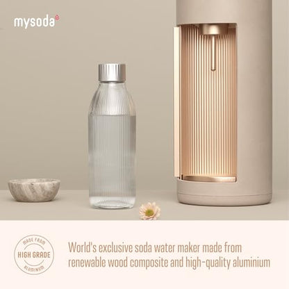 Mysoda Glassy Sparkling Water Maker + 1L Glass & 1L Plastic Bottles - Latte