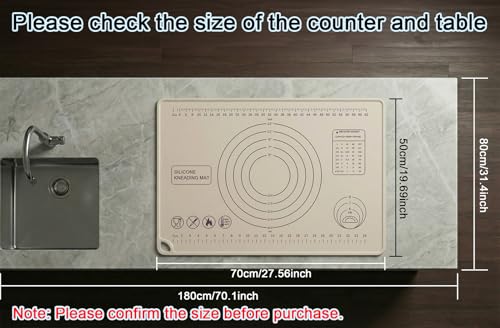 Silicone Pastry Mat 28" x 20" Extra Thick Silicone Baking Mat with Measurements and Edge Heightening Non-stick Food Grade Dough Rolling Mat Kneading Sheet for Pastry, Bread, Cookies (Beige)