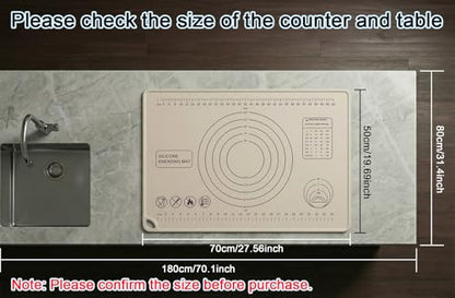 Silicone Pastry Mat 28" x 20" Extra Thick Silicone Baking Mat with Measurements and Edge Heightening Non-stick Food Grade Dough Rolling Mat Kneading Sheet for Pastry, Bread, Cookies (Beige)