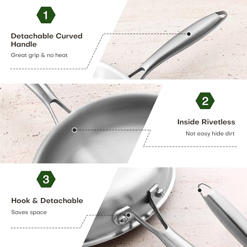 Kordichef 10 Inch Stainless Steel Frying Pan with Lid, Tri-Ply Healthy Stainless Steel Cookware, Pan, Skillet on Induction, Ceramic and Gas Cooktops, PFOA Free Cooking Pan, Dishwasher Safe