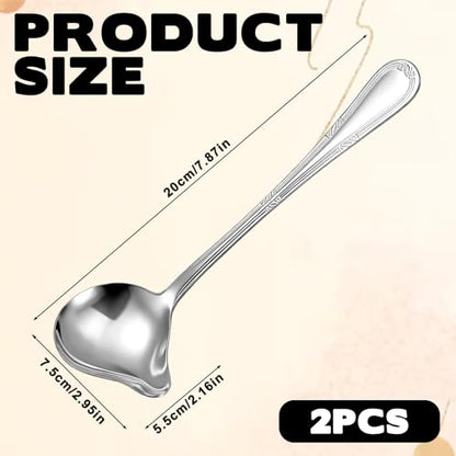 2Pcs Gravy Spoon Ladle Small Ladle with Pouring Spout, 7.9 Inch Stainless Steel Saucier Sauce Soup Spoon for Spooning Gravies Sauces Dressings