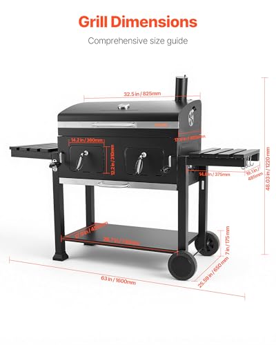 VEVOR Charcoal Grill, 780 sq.in. Extra-Large Charcoal Barbecue Grill with 2 Liftable Charcoal Trays & Folding Side Tables, High-Temp Powder-Coated Steel BBQ Cooking Grills for Patio Backyard Parties