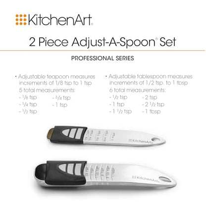KitchenArt Stainless Steel Pro Sliding Adjust-A-Tablespoon and Teaspoon, Adjustable Measuring Spoon Set