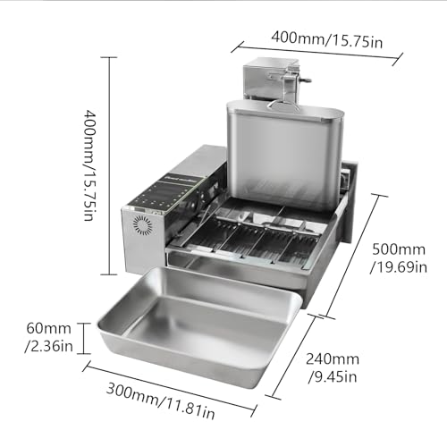 HNZXIB 1800+pcs/hour Mini 4-Row Donut Maker, Automatic Donut Machine, Commercial Doughnut Frying Maker, 5 Gears Adjustment, 110V 60Hz, 2000W, Stainless Steel, for Cafes, Bakeries, Restaurants
