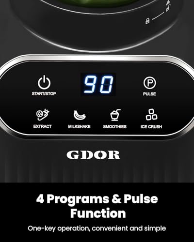 GDOR Professional Blender for Kitchen, 1200 Peak Watts Smoothie Blender, 5 Functions for Ice Crushing & Frozen Fruit, 52 Oz Glass Jar & 24 Oz To-Go Cup Combo, Self-Cleaning, Gray