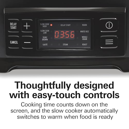 Hamilton Beach 6 Quart 9-in-1 Programmable Slow Cooker with Sear, Browning, Rice, Steam, Sauté, Roast Delay Start & Keep Warm Functions, Nonstick PFAS-Free Dishwasher Safe Crock, Black (33604)