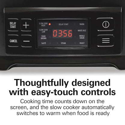 Hamilton Beach 6 Quart 9-in-1 Programmable Slow Cooker with Sear, Browning, Rice, Steam, Sauté, Roast Delay Start & Keep Warm Functions, Nonstick PFAS-Free Dishwasher Safe Crock, Black (33604)