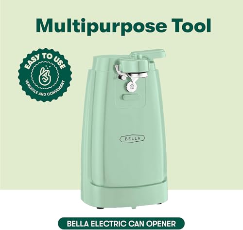 bella Electric Can Opener and Knife Sharpener, Removable Cutting Lever, Cord Storage, Stainless Steel Blade, Sage