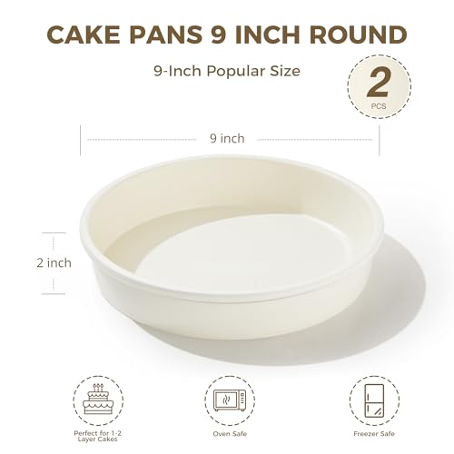 HONGBAKE Nonstick Ceramic 9 Inch Round Cake Pan Set of 2, Heavy-Duty Aluminized Steel round cake pans with Diamond Texture, Non-Toxic Cake Molds, Cake Pans Sets for Baking Cheesecake, Cream