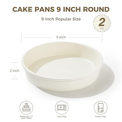 HONGBAKE Nonstick Ceramic 9 Inch Round Cake Pan Set of 2, Heavy-Duty Aluminized Steel round cake pans with Diamond Texture, Non-Toxic Cake Molds, Cake Pans Sets for Baking Cheesecake, Cream