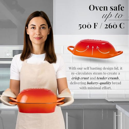 Dutch Oven For Sourdough Bread Baking – Enamelled Cast Iron Bread Loaf Pot – Oven Safe Non Stick Bread Pot – Rectangular, Orange, 24cm x 16cm – by Nuovva