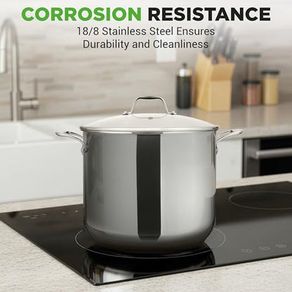 NutriChef 12 Quart Stainless Steel Stock Pot with Lid | Induction Cookware for Home & Commercial Use | Heavy Duty Cooking Pot for Boiling or Simmering Soup, Pasta, Seafood, and Sauces