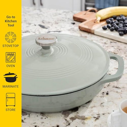 Lodge Essential Enamel Braiser 3.5 Quart - Refrigerator- & Oven-Safe up to 500° F - Heat-Retaining, Induction-Safe & PFAS-Free Enamel Cookware - Desert Sage