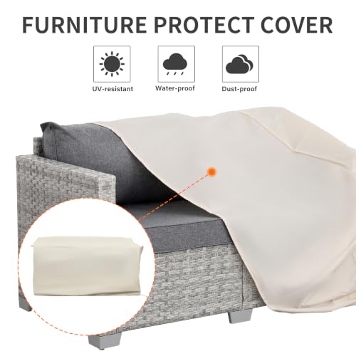WAROOM Outdoor Patio Loveseat Wicker Small Couch 2-Seater Rattan Sofa Balcony Furniture Deep Seat Porch Seating, Grey Cushion