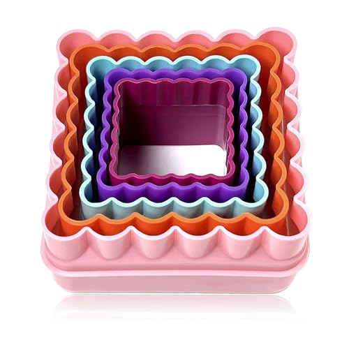 Cookie Biscuit Cutter Set, Two Side Cookie Cutters Plastic Set Multi-size Cake Fruit Vegetable Shapes Cutter Random color (Square Shaped, 5 Pack)