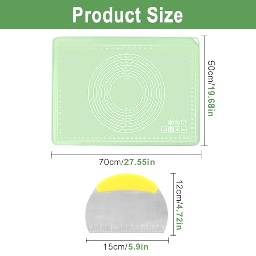 Silicone Baking Mat, 28" x 20", Extra Thick Non Slip Pastry Mat with Measurements, Food Grade Dough Rolling Mat with Raised Edge and Scraper for Bread Pizza