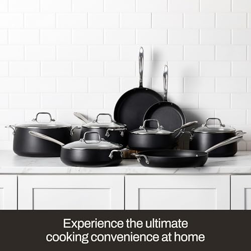 All-Clad HA1 Expert Hard Anodized Nonstick Cookware Set (13 Piece) Pots, Frying Pans, Dishwasher-Safe, Oven-Safe Up to 500°F Compatible with All Stovetops (Gas, Electric & Induction) - Black
