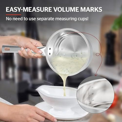Sunhouse 2 QT Stainless Steel Sauce Pan with Lid, Small Pot for Cooking, PFOA-Free, Advanced Impact Bonding Induction Base Mini Saucepan, Compatible with Induction, Ceramic, Gas