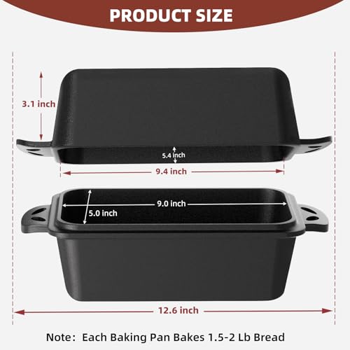 EAOENLS 9×5 Inch Cast Iron Loaf Pan with Lid, 2-in-1 Bread Baking Pans for Homemade Bread, Pre-Seasoned | Even Heat Distribution, 2 Piece Set