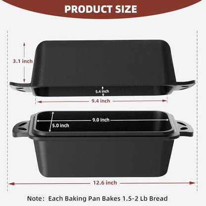 EAOENLS 9×5 Inch Cast Iron Loaf Pan with Lid, 2-in-1 Bread Baking Pans for Homemade Bread, Pre-Seasoned | Even Heat Distribution, 2 Piece Set