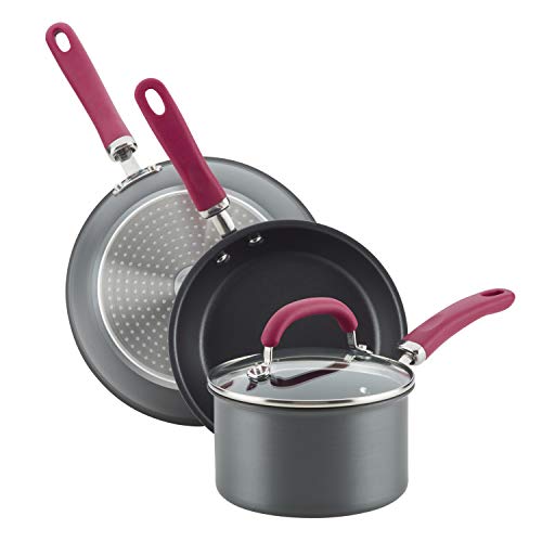 Rachael Ray Create Delicious Hard Anodized Nonstick Cookware Pots and Pans Set, 11 Piece, Burgundy Handles
