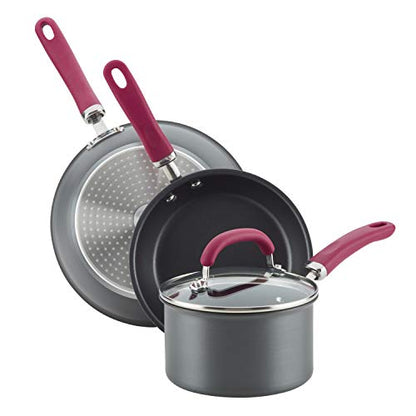 Rachael Ray Create Delicious Hard Anodized Nonstick Cookware Pots and Pans Set, 11 Piece, Burgundy Handles