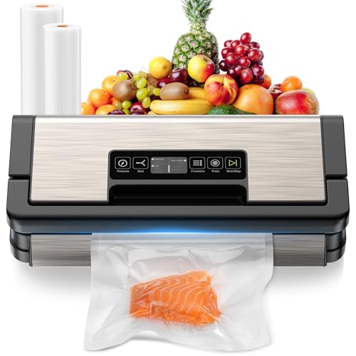 JLHSWENND Vacuum Sealer for Food, 95kPa Food Saver Vacuum Sealer Machine, Dry/Moist Food, Automatic Food Sealer, Touch Display, Double Heat Seal (Gunmetal Steel)