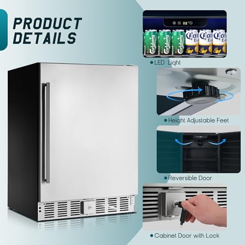 Albott 24 Inch Outdoor Beverage Fridge, 5.0 Cu.Ft Beverage Refrigerator Holds 166 Cans, 32-50°F Drink Cooler with IPX4 Waterproof Design, Auto-Defrost, Build-In or Freestanding for Patio & Backyard