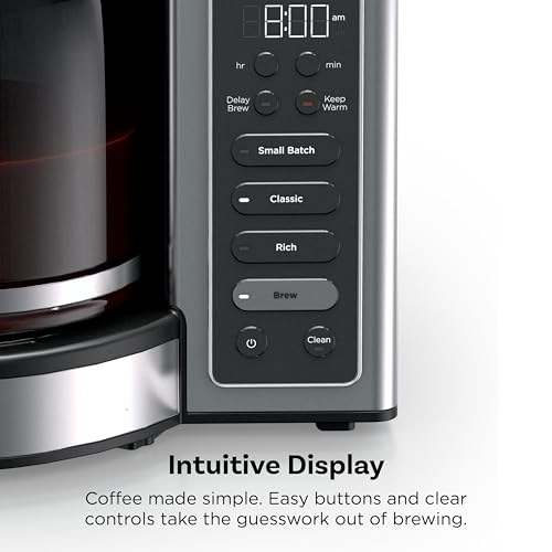 Ninja Fresh Brew™ Drip Coffee Maker, Programmable 14 Cup Glass Carafe, Classic and Rich, 70 Ounces Removable Water Reservoir, Small Batch, Delay, Adjustable Warming Plate, Stainless Steel, CE451