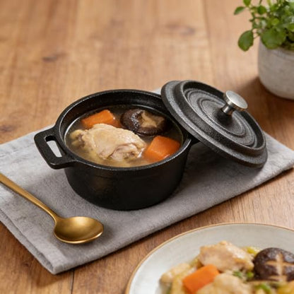 UCEHIPAW 6 Pcs Mini Dutch Oven with Lids and Dual Handles Round Small Iron Cocotte Pot Black Cast Iron Pot for Marinate Bake Refrigerate Cook Grill Garlic Roaster BBQ Stovetop Use (8 oz)