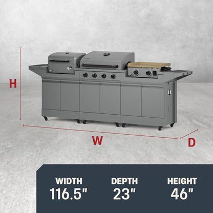 Tytus Anaheim 4-Burner Gas Grill with Two Prep Carts, Charcoal Grill, and Gas Griddle with Cover - Modular Outdoor Kitchen, Quick Assembly, Outdoor Cooking, Kitchen Island for BBQ