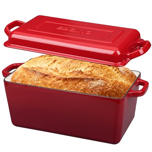 EDGING CASTING Enameled Cast Iron Dutch Oven, Oblong Bread Oven for Sourdough Bread Baking, Baking Pan, Dual Handles, Oven Safe, 4 Quart, Red