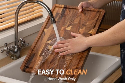 FYCTIO Walnut Wood Cutting Board, End Grain Wooden Cutting Boards for Kitchen, Chopping Block with Deep Juice Groove & Handles, Gift Box, 16.5"x11.6"x0.8"