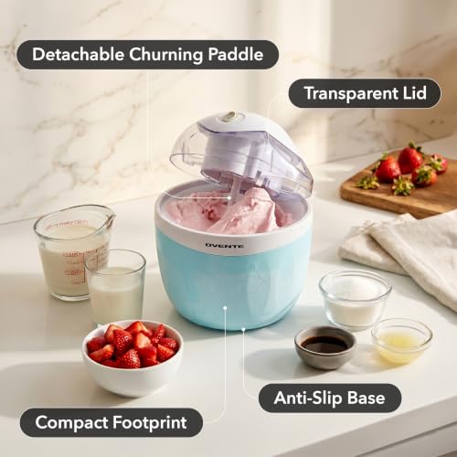 OVENTE Electric Ice Cream Maker, 1QT Freezer Bowl, Blue ICM110BL