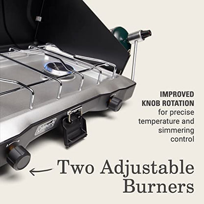 Coleman Triton 2-Burner Propane Stove, Portable Camping Cooktop with 2 Adjustable Burners & Wind Guards, 22,000 BTUs of Power for Camping, Tailgating, Grilling, BBQ, & More