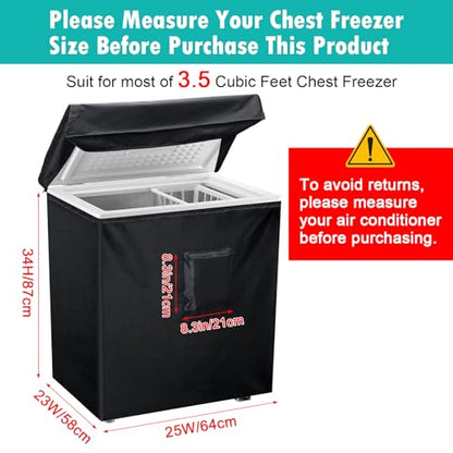 Black Chest Freezer Cover, Luxiv Waterproof Freezer Covers Compact for 3.5 Cubic Feet Chest Freezer Cover for Open, Zipper Pocket, Strap