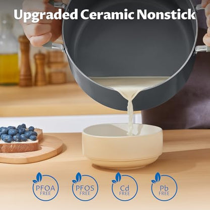 10 Quart Nonstick Stock Pot with Lid - BEZIA Ceramic Large Soup Pot, Big Pot with Silicone Handles, Easy Cleanup, Compatible with All Cooktops, Perfect for Roasts, Large Batches & Holiday Cooking