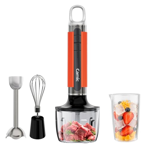 Cordless Immersion Hand Blender with Charging, 4 in 1 Handheld Blenders Set, 6-Speed Turbo, Wall-Mountable Design, Includes Chopper, Whisk & Frother for Soup, Baby Food & Smoothies (Orange)