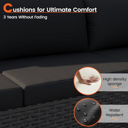 VONZOY Patio Furniture Set, 7-Piece Outdoor Wicker Sectional Sofa, Black