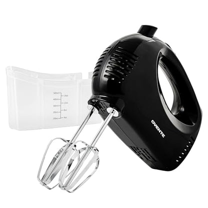 OVENTE 5-Speed Corded Electric Hand Mixer with Stainless Steel Whisks, Compact Portable Design with Snap-On Storage Case,150W Lightweight Handheld Mixer for Baking & Cooking, Black HM151B