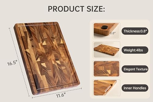 FYCTIO Walnut Wood Cutting Board, End Grain Wooden Cutting Boards for Kitchen, Chopping Block with Deep Juice Groove & Handles, Gift Box, 16.5"x11.6"x0.8"