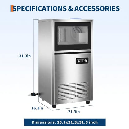 Garvee Commercial Ice Maker Machine 120lbs/24h, Dual Water Inlet Mode