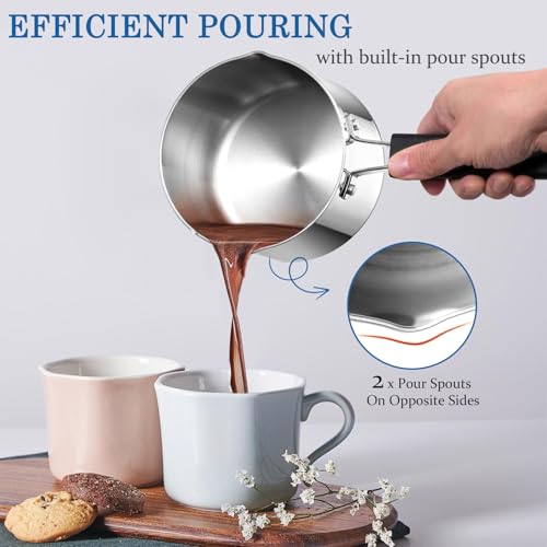 P&P CHEF 1 Quart Sauce Pan and Pot with Lid, Tri-Ply Stainless Steel Saucepan Cookware for Induction & Multi Stoves, Heat-proof Handle & Visible Glass Lid, Dishwasher Safe