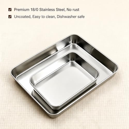 ONNESOL 2-Pack Stainless Steel Deep Baking Pan Set (12" & 16") – Uncoated Non-Toxic Heavy Duty Sheet Pan – Roasting Pans for Lasagna, Brownies, Bread, Cakes & Cookies – No Warping, Dishwasher Safe