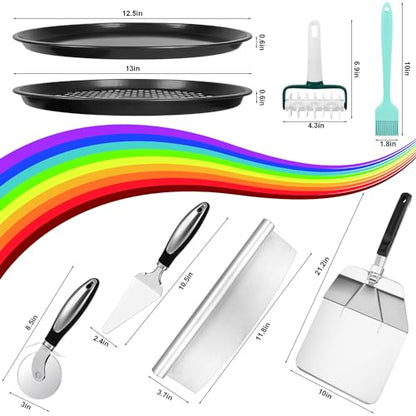 Fat-Cattie Pizza making kit,Pizza Peel Pizza Pan Set with 12"Pizza Peel、12"Pizza Pan、11"Pizza Cutter Rocker(8PC)