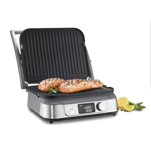 Cuisinart Electric Griddler FIVE Countertop Grill, Enjoy 5-in-1 Functions Including Panini Press, LCD Display, Wide Temperature Range, and Sear Function, Nonstick Plates, GR-5NAS, Stainless Steel