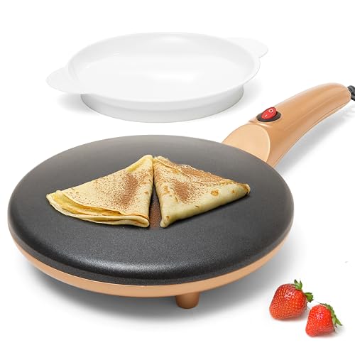 Moss & Stone Gold Electric Crepe Maker, 8" Portable Nonstick Crepe Pan