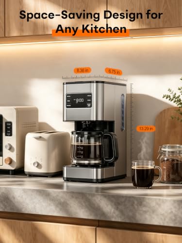 12 Cup Drip Coffee Maker Programmable, Regular & Strong, LED Display