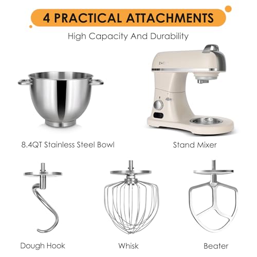 8.4QT Commercial Stand Mixer 800W with Aluminum Die Casting Meets the Standard of NSF/ANSI 8-2023, Mixers Kitchen Electric Stand Mixer with Stainless Steel 8L Bowl, Dough Hook, Whisk and Beater