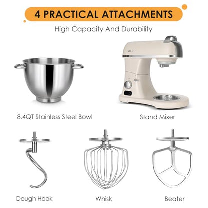 8.4QT Commercial Stand Mixer 800W with Aluminum Die Casting Meets the Standard of NSF/ANSI 8-2023, Mixers Kitchen Electric Stand Mixer with Stainless Steel 8L Bowl, Dough Hook, Whisk and Beater
